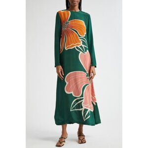 FARM Rio Honolulu Flowers Long Sleeve green Maxi Dress size XS